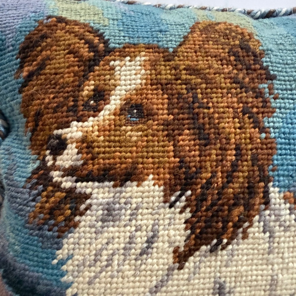 French Aubusson Style Vintage Needlepoint Spaniel Dog Pillow Fringe grandma core - Picture 3 of 7